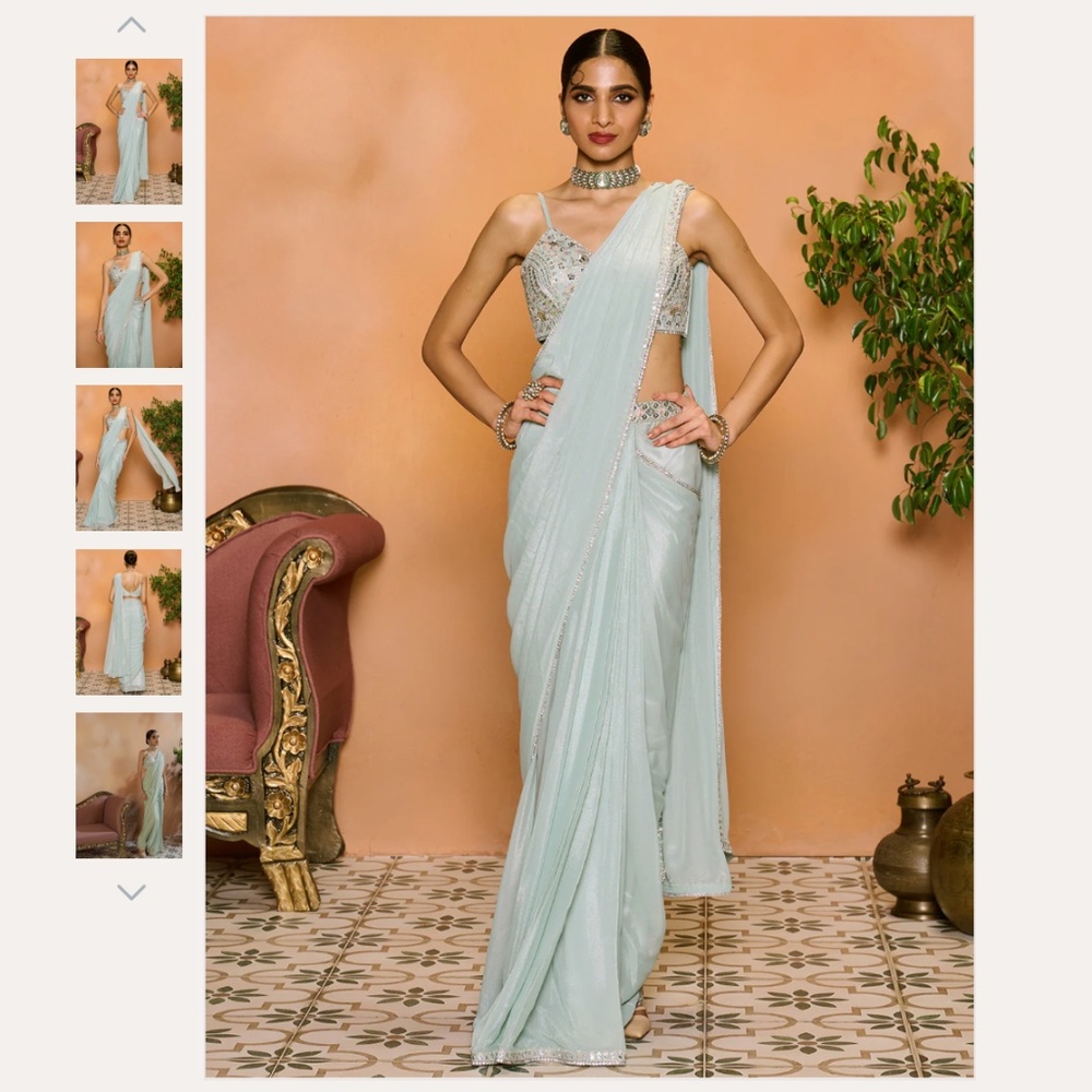 Lashkaraa Dusty Mint Embroidered Georgette Saree